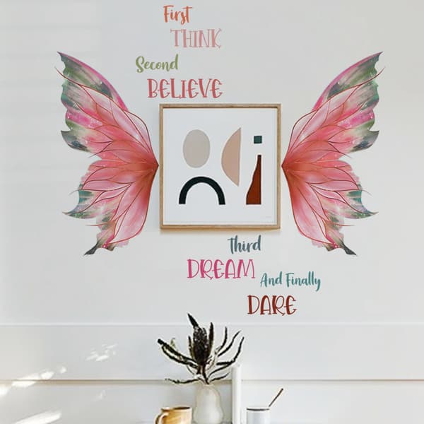 Pink Wings Wall Decal Wall Sticker til Soveværelse Stue
