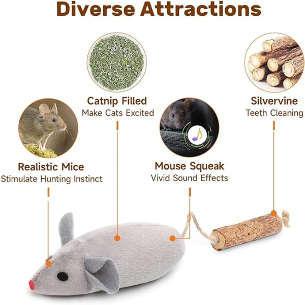 Kattelegetøj 3 stk. Pivemus, Interaktive Katteurt Legetøj Kat Nip Kvidrende Legetøj, Kat Tyggeøvelse Legetøj til Alle Racer Grøn Khaki Grå 23*5.5cm