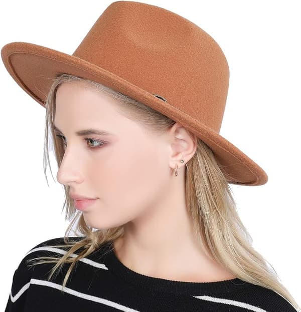 Dam Retro Bred Brätte Floppy Panama Hatt Bälte Spänne Ull Fedora Hatt