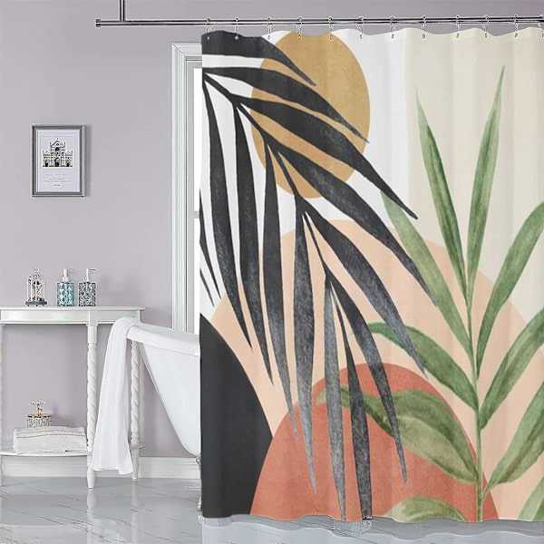 Stoffdusjforheng til bad Mid Century Boho Dusjforheng Abstrakt Tropisk Blad 72\" x 72\"