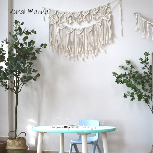 Set med 2 stk. Macrame veggdekor, Chic moderne vevd tapet, Håndlaget hjemmedekor