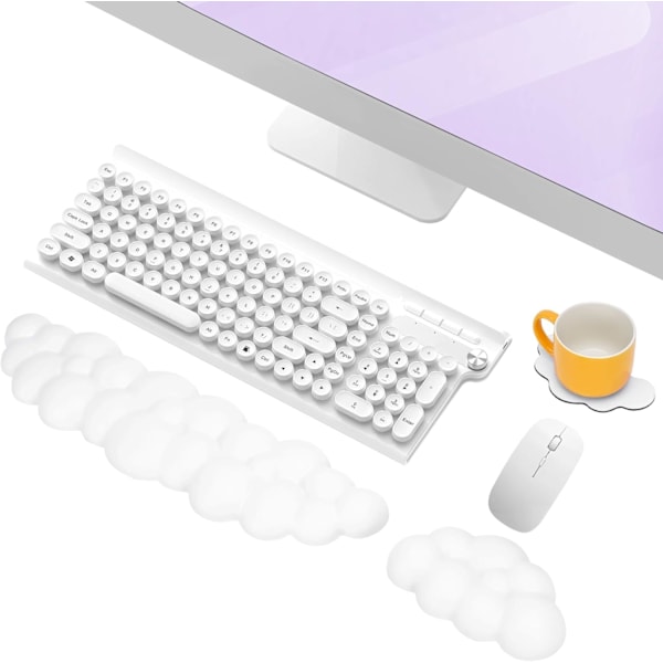 Tangentbords- och mus handledsstöd med underlägg, halkfritt ergonomiskt tangentbord och musmatta i memory foam för kontor, hem och gaming, vit