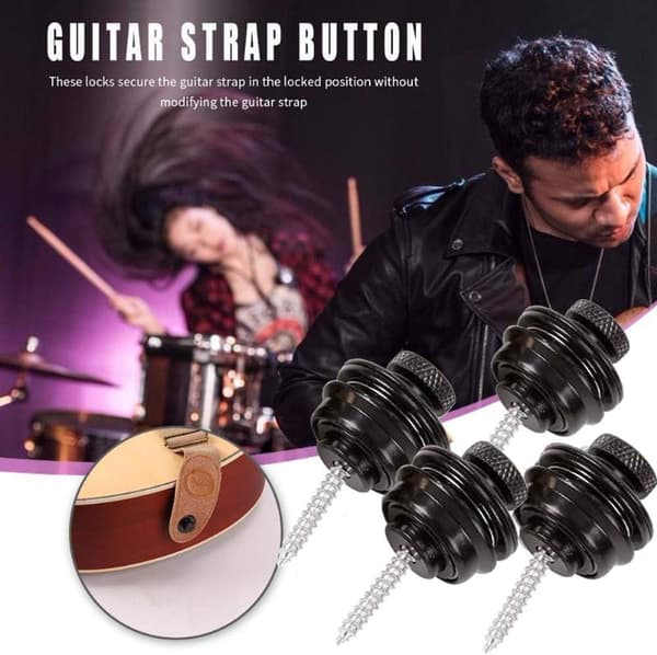 4 st Guitar Strap Locks Knappar Metall Strap Locks Stift för Akustisk Klassisk Elektrisk Gitarr Ukulele Bas, Svart