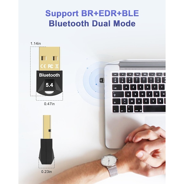 Bluetooth-donglar, 5.4 Bluetooth-dongel, USB Bluetooth-adapter, Bluetooth för PC-tangentbord, USB Bluetooth, för headset, kontroller, tangentbord, smartphone, T