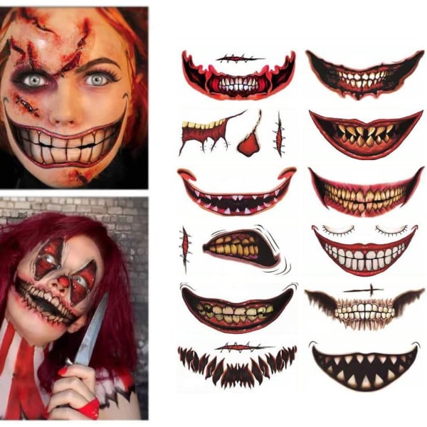 Halloween Joke Makeup Midlertidig Tatovering, Voksne Børn Klovne Horror
