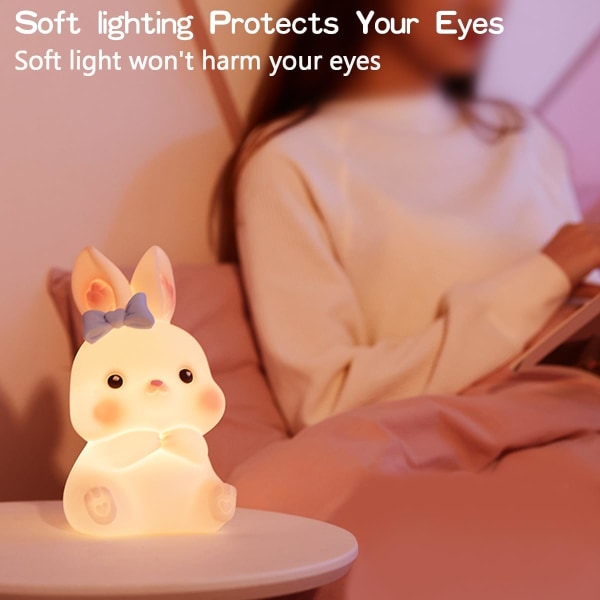 Børnenatlampe, sød blød kanin-silikonelampe med fjernbetjening Cont