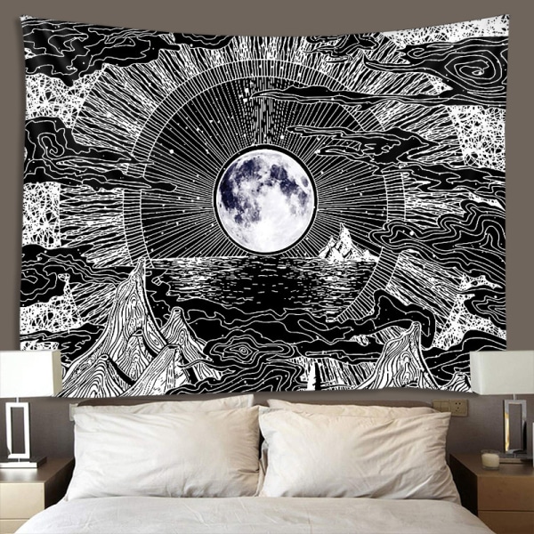 Moon and Star Tapestry Clouds Tapestries Black Tapestry Psychedel