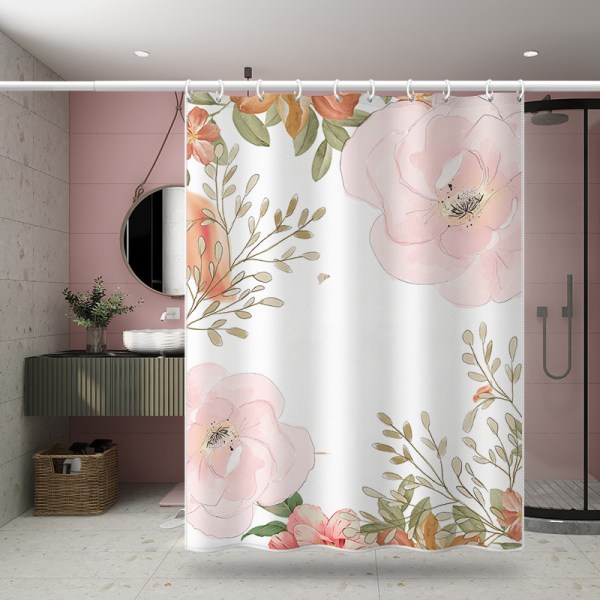 1pc Pretty Flower Pattern Shower Curtain, Mildew Resistant, Water