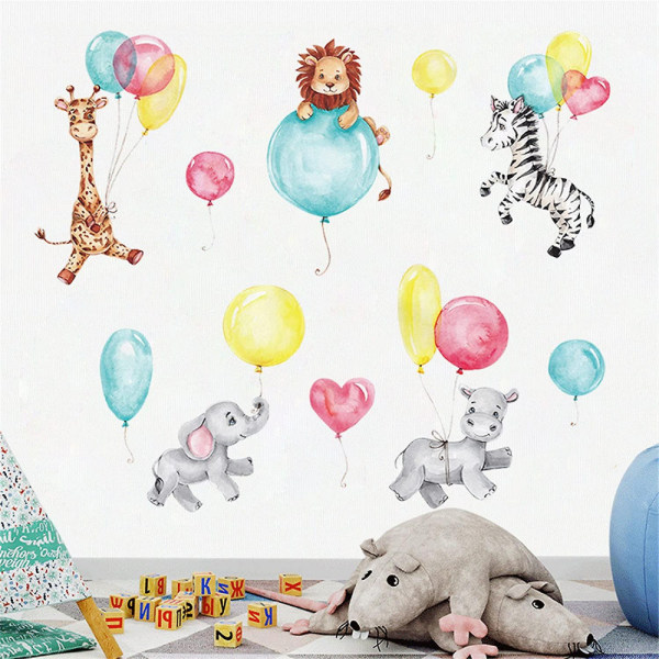 Söta söta tecknade djur väggballonger för barn akvarell avtagbara