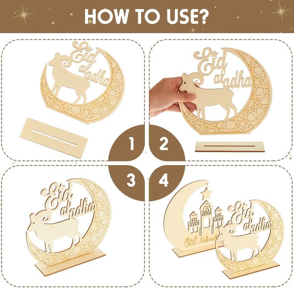 2 sæt træ Eid Mubarak ornament Ramadan hængende plade ornament