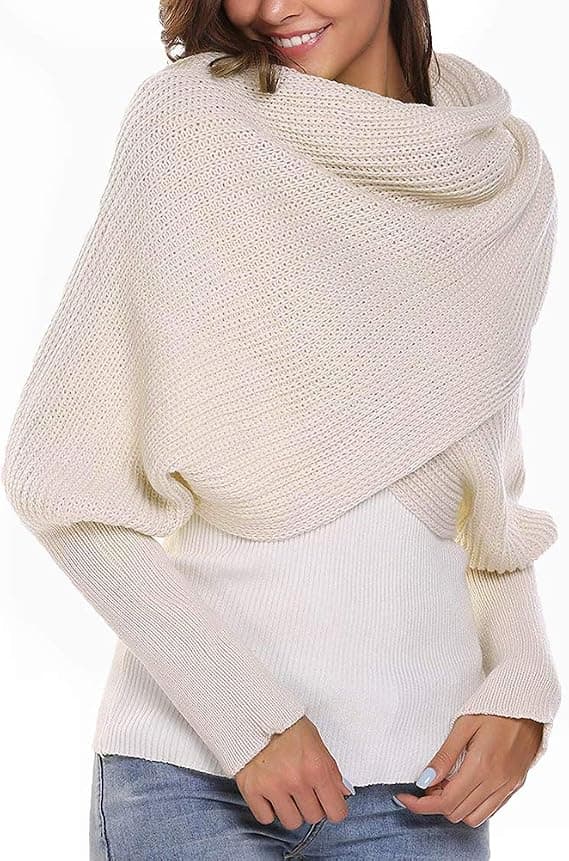 Dam Multifunktionell Halsduk Vintermode Unisex Varm Stickad Halsduk med Ärmar (220*50CM)
