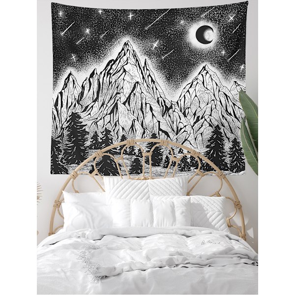 Boho-sienitaulu huoneen sisustukseen, vuorikuun mustavalkoiset seinävaatteet, perhostähtitaivaan seinävaate makuuhuoneen esteettiseen olohuoneeseen, asuntolaan 150x100cm