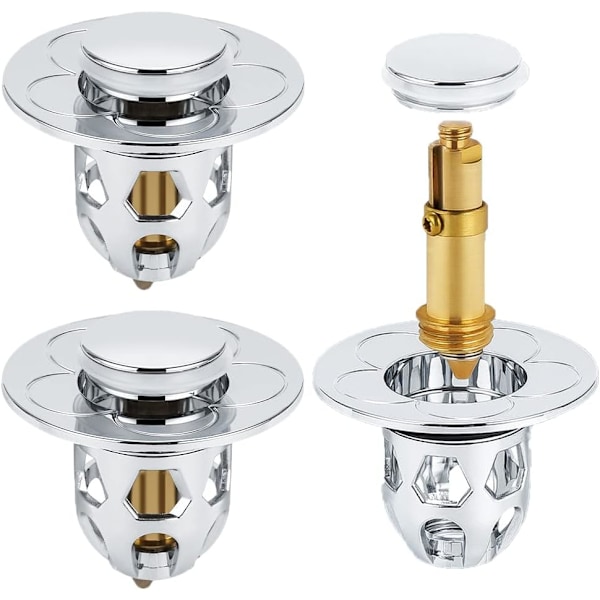 Pop-Up Håndvask Aftapning, 2 Pak Universal Pop-Up Håndvask Aftapning med Anti-Tilstopning Filter, Anti-Lugt Hårfilter, til 34-40mm Huller