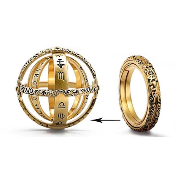 Armillary Sphere -rengas, joka avautuu tähtitieteelliseksi palloksi, 1 kpl - kultainen, koko 10