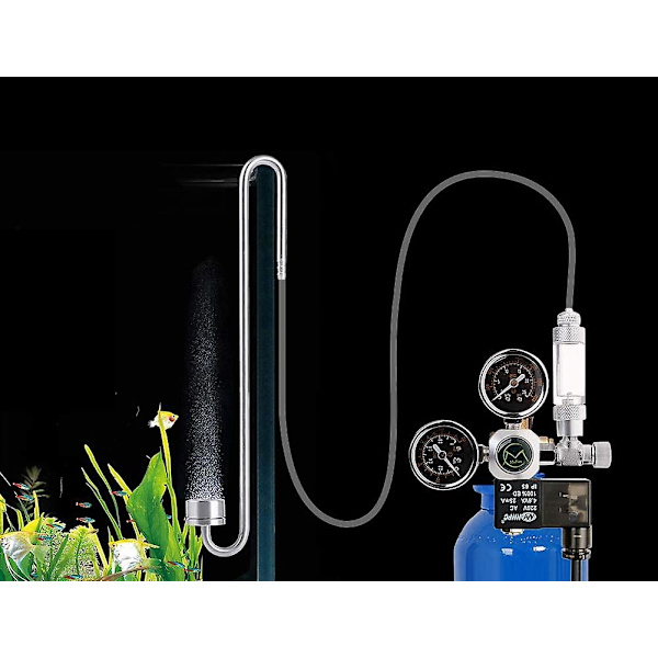 Aluminiumlegering CO2-bubbelmätare med backventil för luftpumptillbehör för akvarium och akvarium (enkelhuvud, silver)