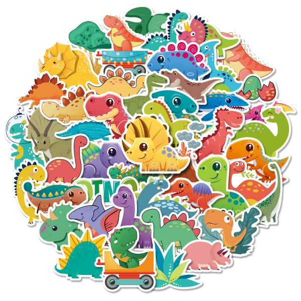 50 kpl dinosaurustarrat, söpöt vedenpitävät sarjakuvatarrat lapsille, asemalle