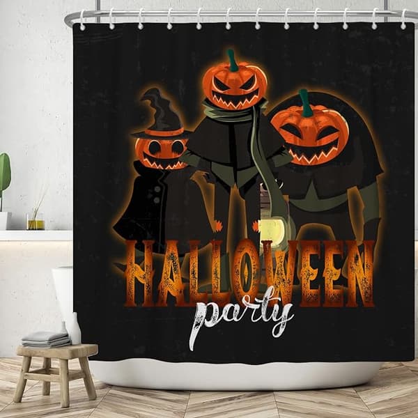 Duschdraperi med pumpa, Halloween-fest, badrumsdekoration, gardin