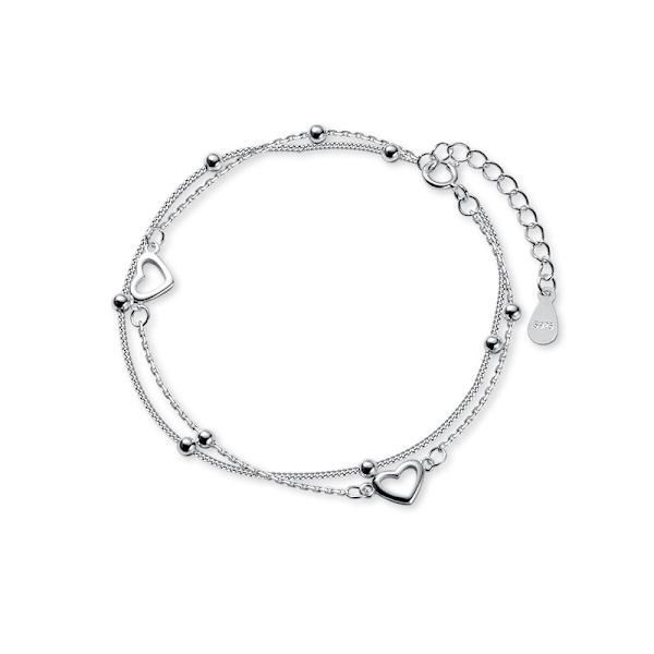 Sølv kærlighed hjerte bold dobbelt lag armbånd kæde bangle charme W