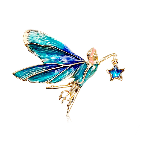 Fairy Butterfly Rhinestones Brosch Pin Emalj Vintage Angel Wing