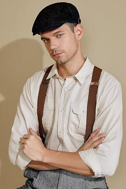 Baskermössa för män sommar mesh andningsbar dragsko hatt Newsboy Flat Cap herr baskermössa vardagsaccessoar (en storlek)
