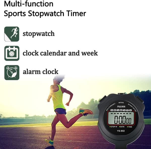Sports Stopwatch Timer Lap Split Digital Stopwatch med klokke Cal