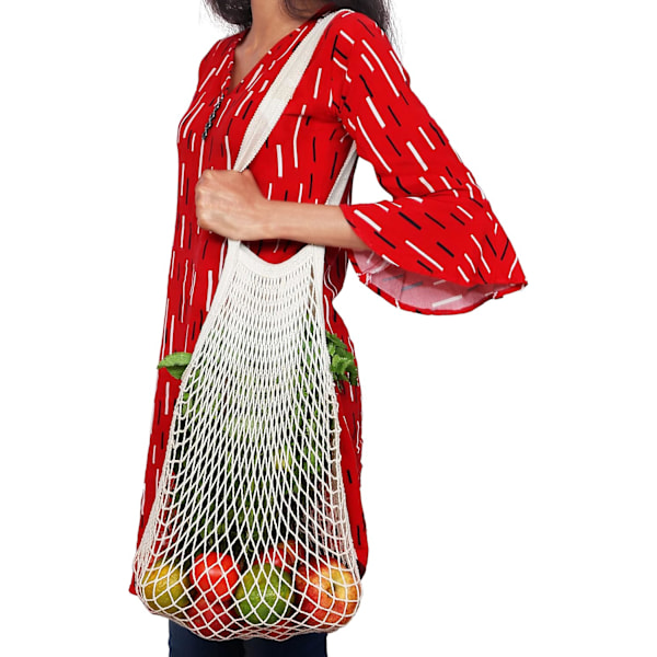 Mesh Shopping Net (4-pack) - Bomullskasse med handtag - Bärbar, återanvändbar och tvättbar shoppingnät - Frukt, grönsaker, matvaror och strand