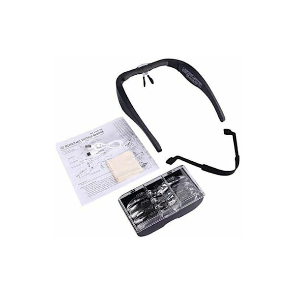 Suurennuslasi 2 LED-valolla, etusuurennin Hands Free -suurennin 4 irrotettavalla linssillä lukemiseen, korujen valmistukseen, ompeluun ja tee-se-itse-töihin