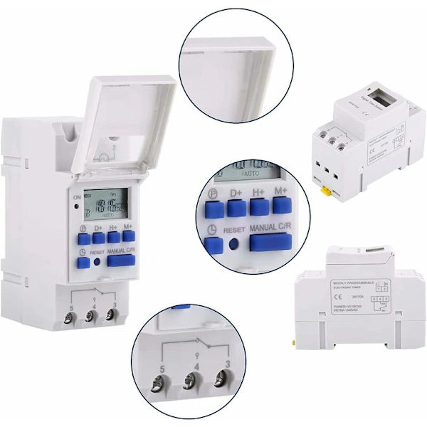 Digitalt LCD-ur, digitalt programmerbart ur LCD-display ugentlig programmerbar tidskontakt tidsforsinkelsesrelæ kontrolur-kontakt AHC15A 12V