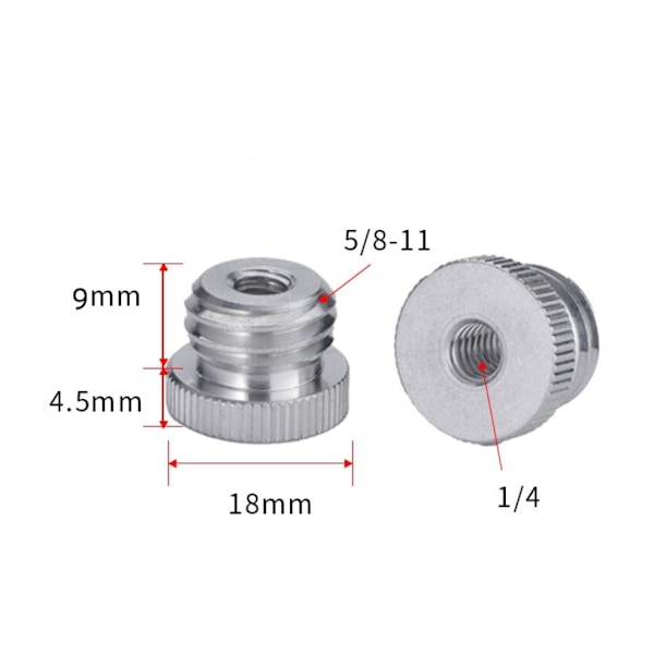 1/4\"-20 - 5/8\"-11 Kierteinen Ruuviadapteri Lasermittauslaitteiden Jalustakiinnitykseen 5/8\" Kierteelle 1/4\" Mikrofoniteline Adapteri 3 kpl - Hopea