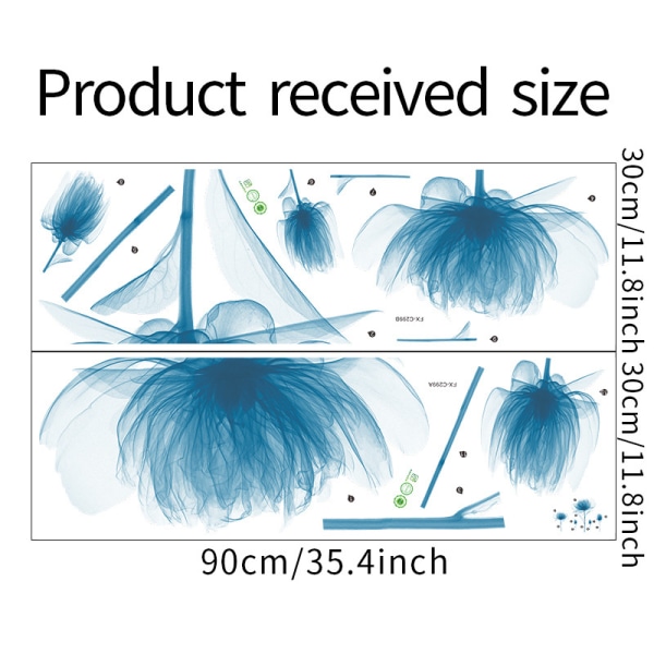 Veggklistremerker Blå Blomster Veggklistremerer Skrell og Lim Veggdekor Fjernbare Klistremerker