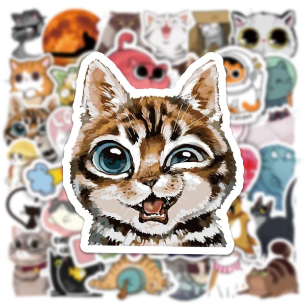 Cute Cat Stickers for Water Bottles, 50 PCS/Pack Vinyl Waterproof Cats Pack Lapt