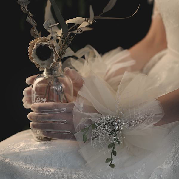 Blonderhansker Brud Brud Blomster Kort Elegant Hilsenhansker