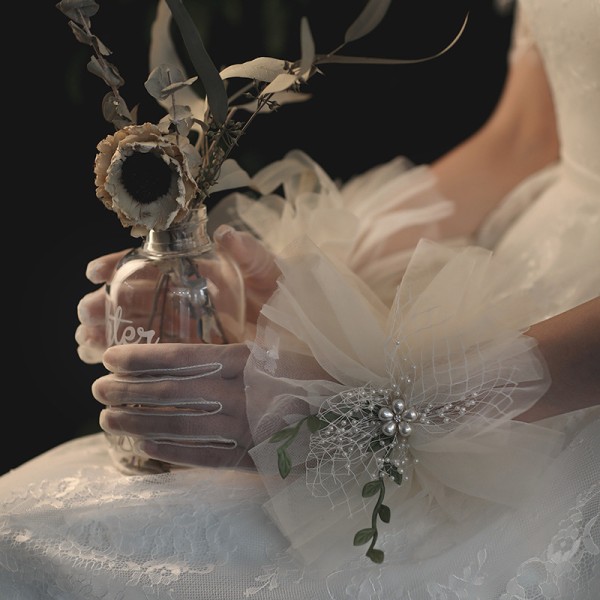 Spetshandskar Bridal Bride Blommig Kort Eleganta artighetshandskar