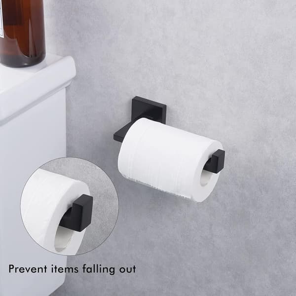 Sæt med 2 toiletrulleholdere og håndklæderinge i sort til badeværelset