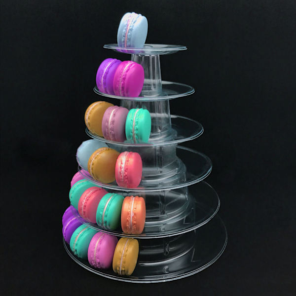 Macaron kake display stativ 6-lags rund plast kake tårn stativ