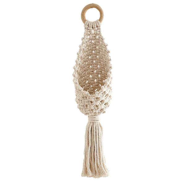 2PCS Macrame Plant Hanger Inomhus Hängande Planter Korg med Trä