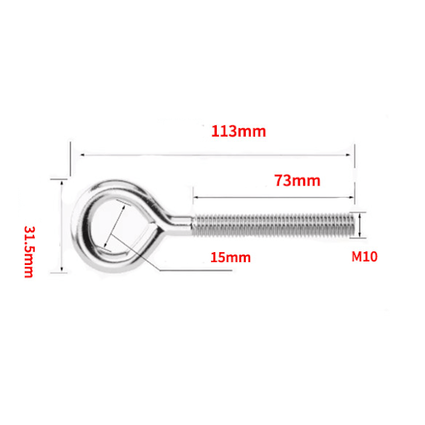 M10 304 Rustfritt Stål Lukket Sveisespole Skrue Gjengestang Bolt 5PCS，