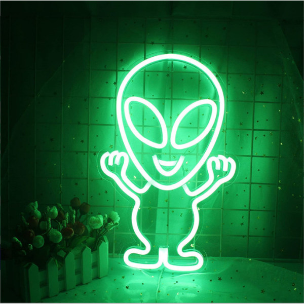 LED Neon Alien Design Neon Nattlys Morsom veggdekor USB, Grønn