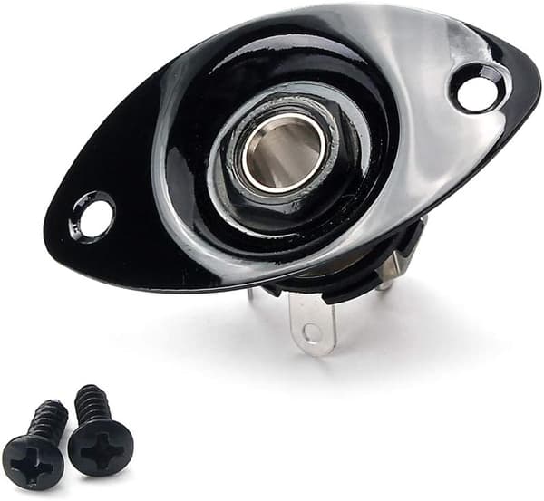 Oval metalplade til elguitar (sort) - Med 6,35 mm jack