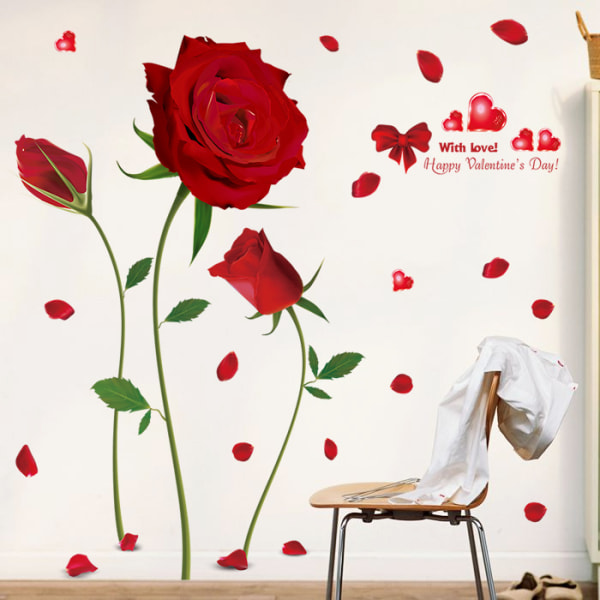 1 st romantisk röd ros blomma väggdekal blommiga väggdekaler DIY