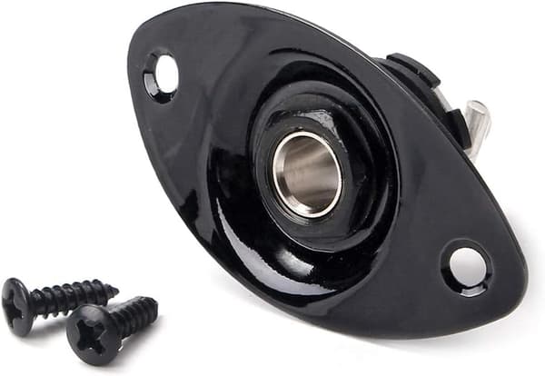 Oval metallplatta för elgitarr (svart) - Med 6,35 mm jack