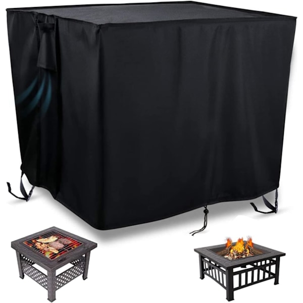 Square Fire Pit Cover for Garden Gas Fire Pit Waterproof Heavy Duty 420D Oxford Fabric - 82 x 82 x 61cm (Black)