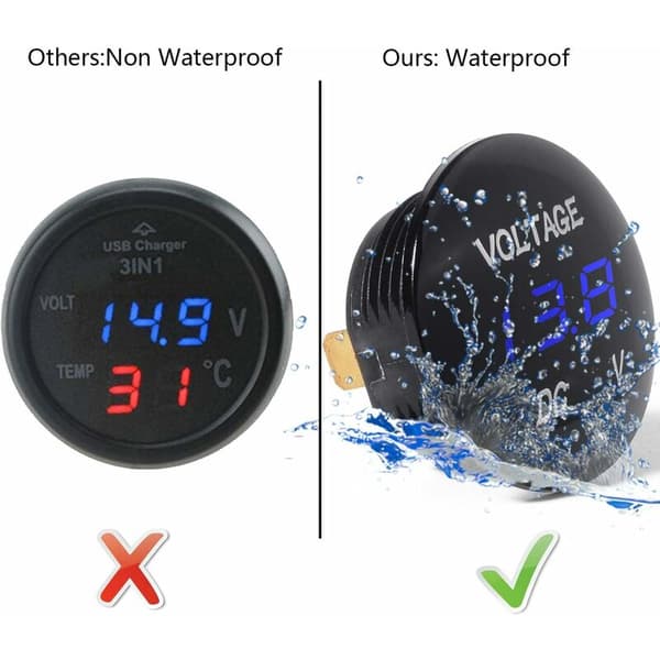 Biltilbehør Mini LED Digital Voltmeter Batteritester 12 Volt / 24 Volt Vandafvisende Voltmeter Til Bil Motorcykel Båd 2 Stykker Blå