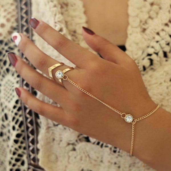 Boho Crystal Armband Guld Armband Armband Ring Smycken för kvinna