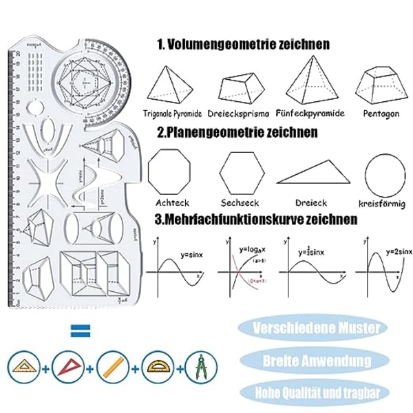 Monitoiminen geometrinen viivoitin, geometrinen kuvioviivoitin, 3 kpl monitoiminen piirustusviivoitin, geometriset muodot viivoitin, geometrinen piirustusviivoitin, geometriviivoitin