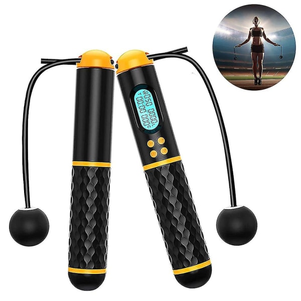 Hopprep, sladdlös hopprep med digital viktad sladd, justerbar sladdlös hopprep för fitnessövningsträning hemma för kvinnor män