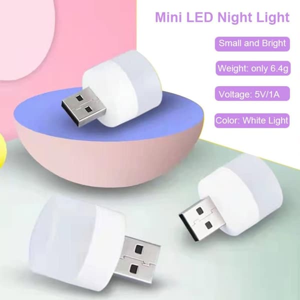 6-pak Mini USB LED-nattlys, Mini LED-pære, Kald hvit, Ideell