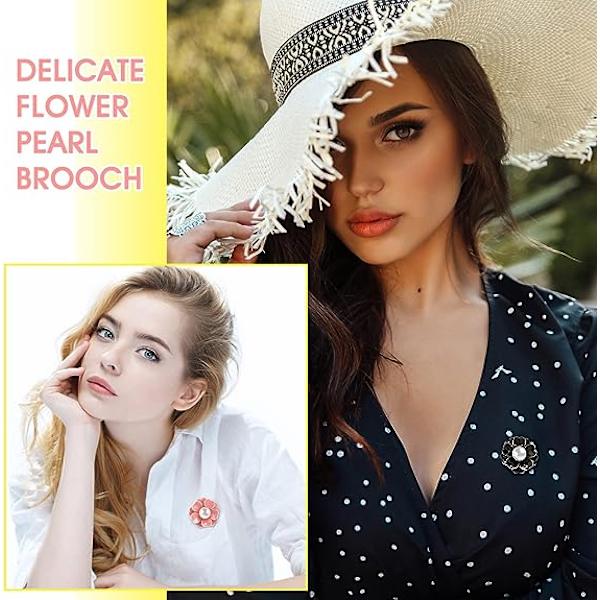 3 delar Blomma Brosch Pins Set Kvinnor Pearl Emalj Svart Vit Pi