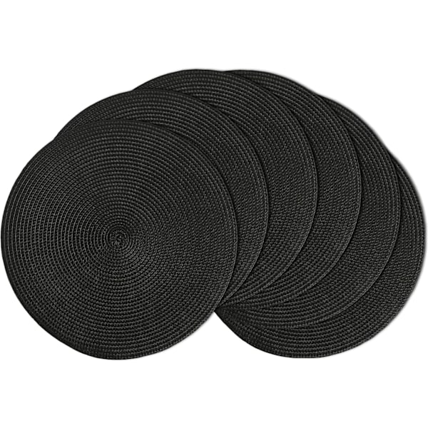 Pyöreät tablettien aluset, 6 kpl, 38 cm, musta, pestävät lämmönkestävät muoviset tabletit keittiöön, ruokapöytään, juhliin, häihin