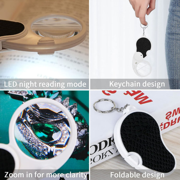 Lighted Magnifying Glass, Folding Magnifying Glass with 5X Light,